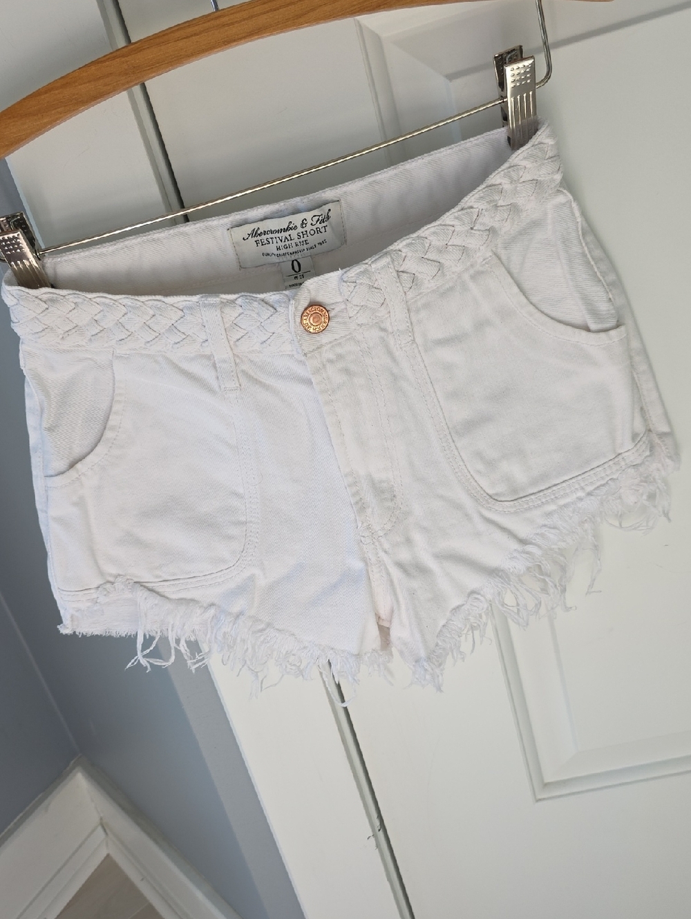 Abercrombie & Fitch White Festival High Rise Denim Shorts